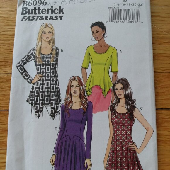 Pullover Tops Sewing Pattern Plus Size 14-22 UNCUT Butterick 6096 Modern Tunics - Picture 10 of 10